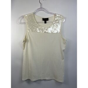 Dana Buchman Top Women's Sz M Ivory Sequin Front Sleeveless